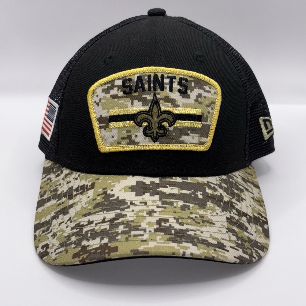 New Era New Orleans Saints Salute to Service 9FORTY Trucker Hat Camo Snapback